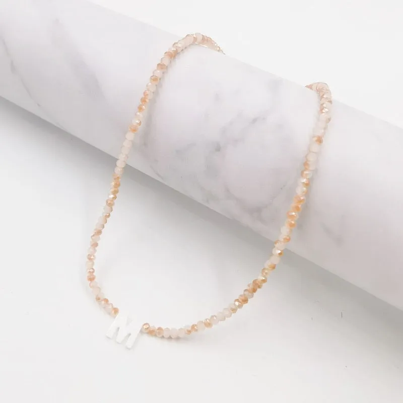 Fashion 26 Letter Shell Choker Necklaces For Women Shining Crystal Beads Clavicle Chian Female Neck Pendant Necklace Jewelry