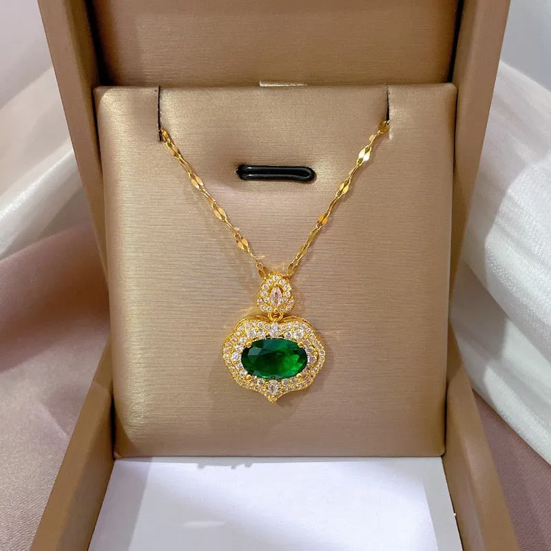 Fashion Big Emerald Gemstone Geometric Necklace