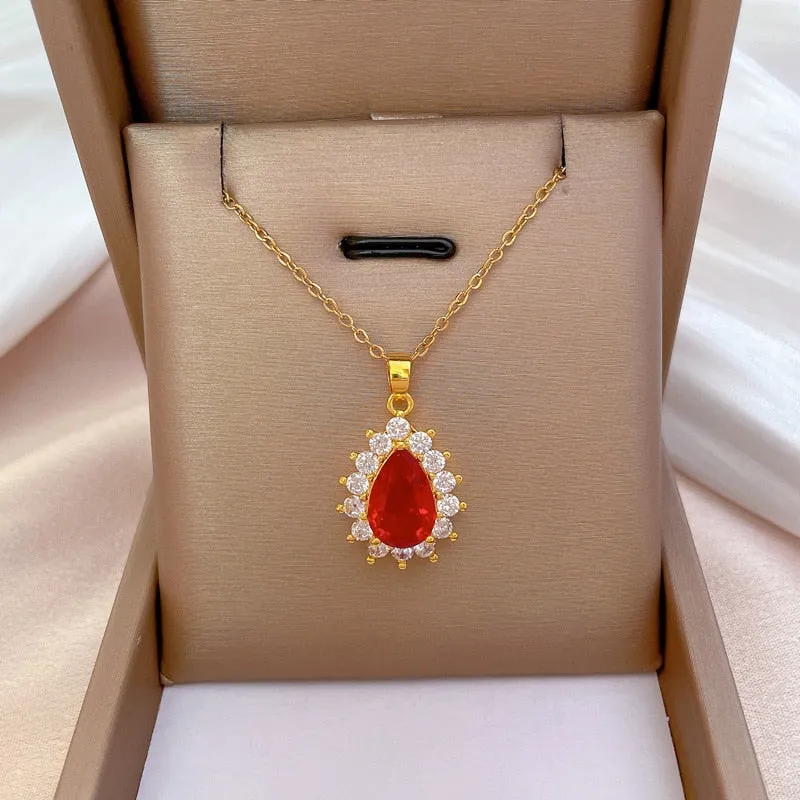Fashion Big Emerald Gemstone Geometric Necklace