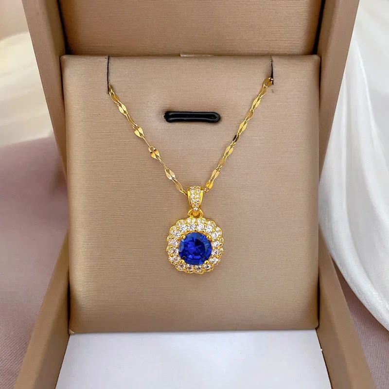 Fashion Big Emerald Gemstone Geometric Necklace