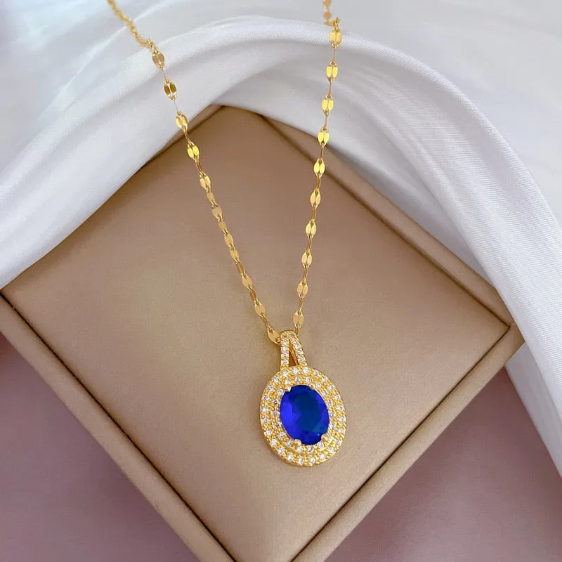 Fashion Big Emerald Gemstone Geometric Necklace