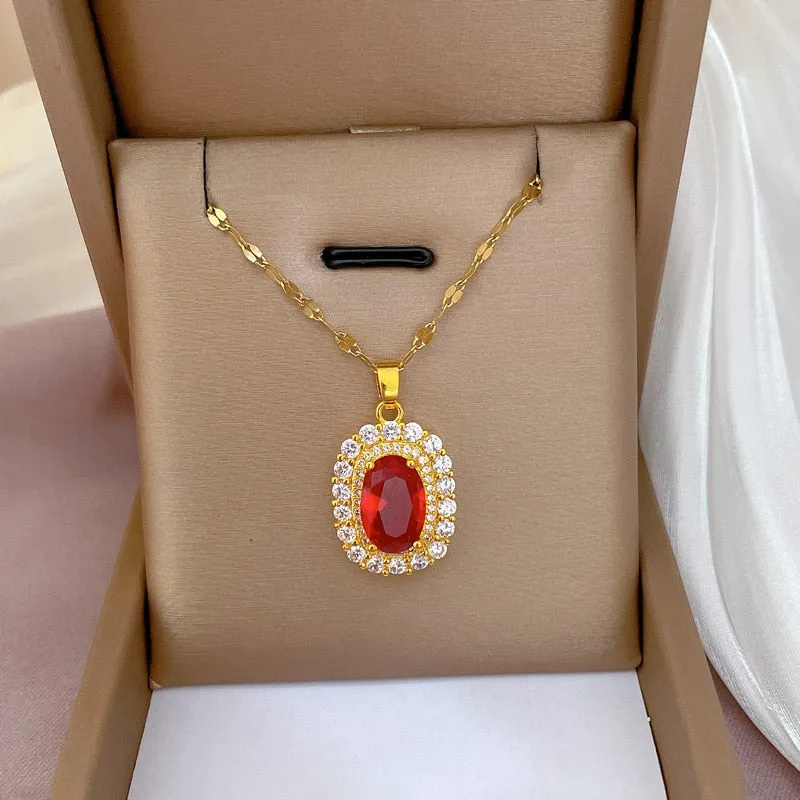 Fashion Big Emerald Gemstone Geometric Necklace