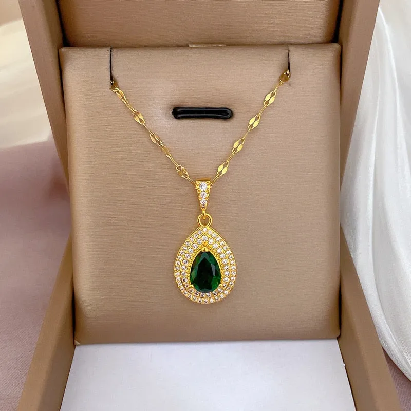 Fashion Big Emerald Gemstone Geometric Necklace