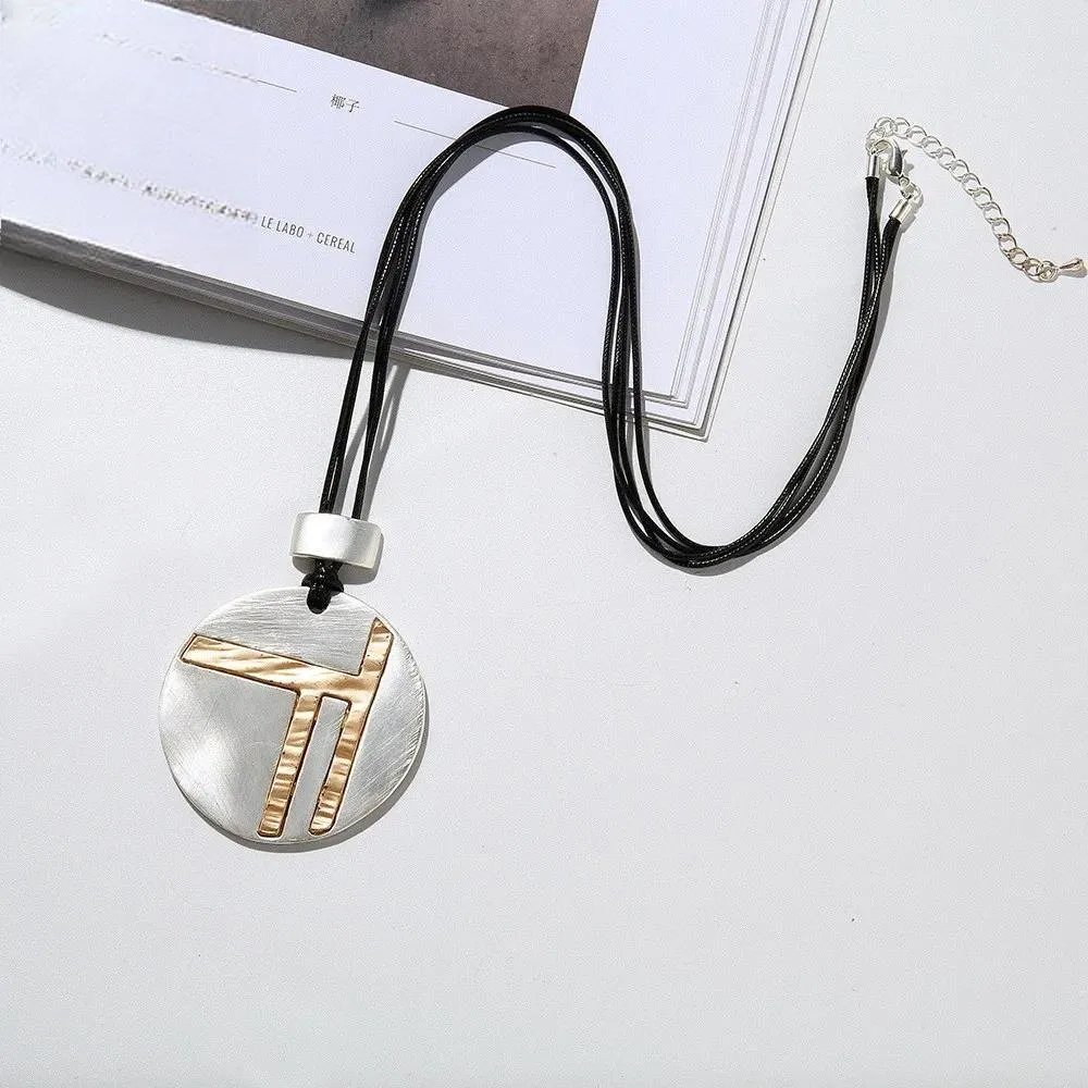 Fashion Goth Round Long Chains Collar Necklace Geometric Suspension Pendant for Women