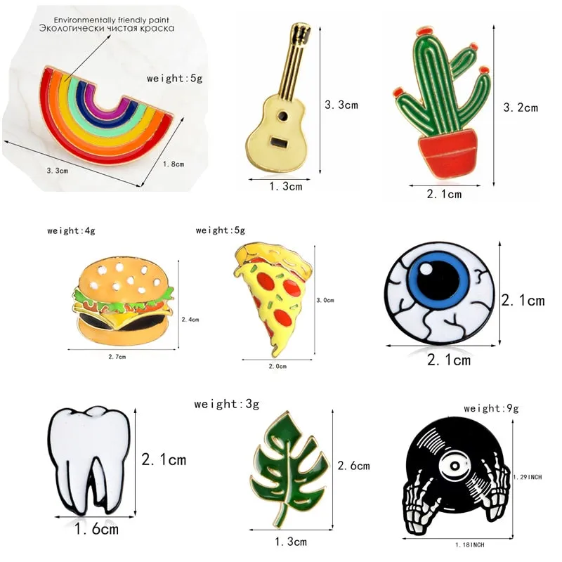 Fashion Rainbow Enamel Lapel Cartoon Pins Fruits Food Mix Brooches Badges Backpack Cute Pins Gifts For Friends Wholesale Jewelry