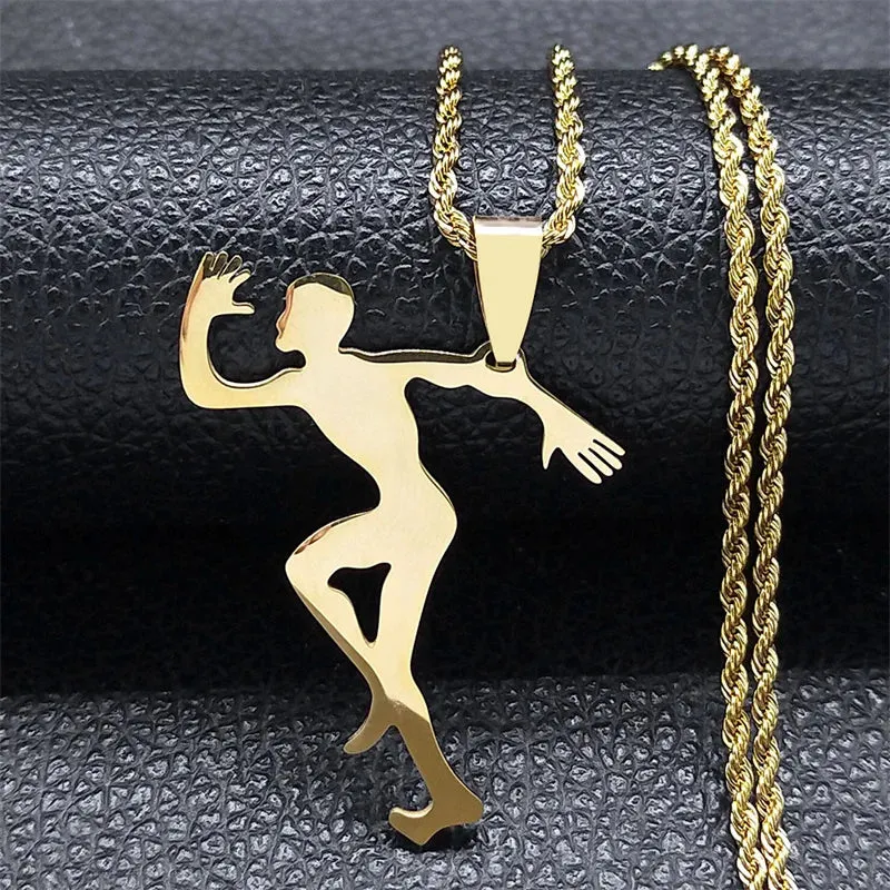Figure Running Men Pendant Necklace for Women Men