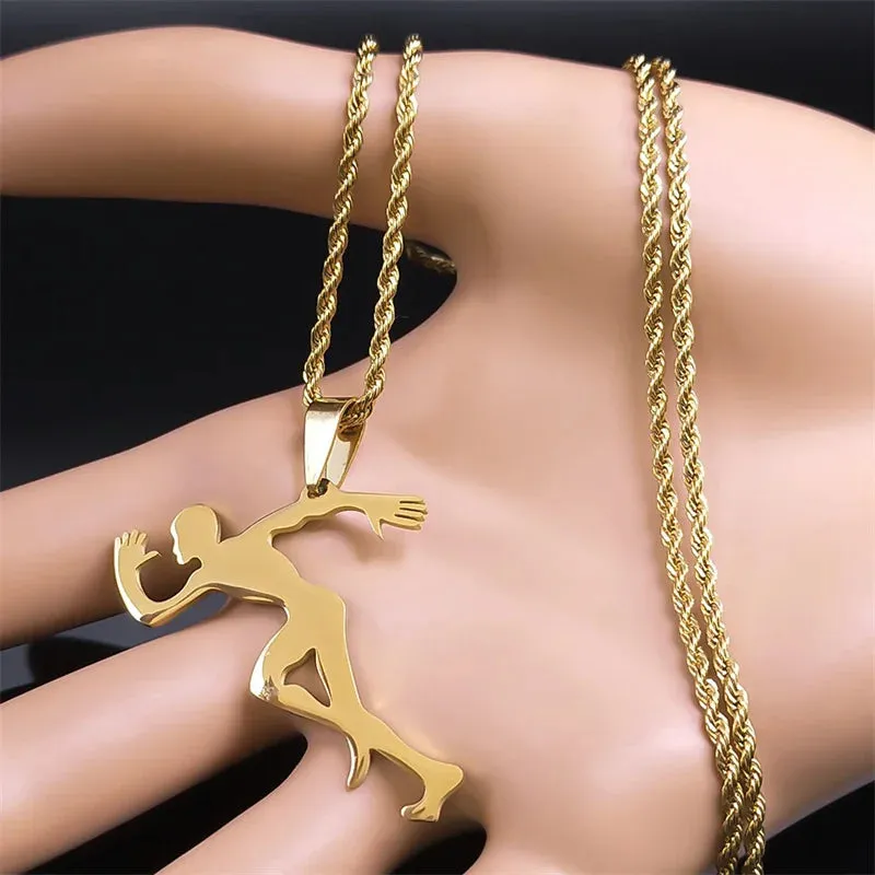Figure Running Men Pendant Necklace for Women Men