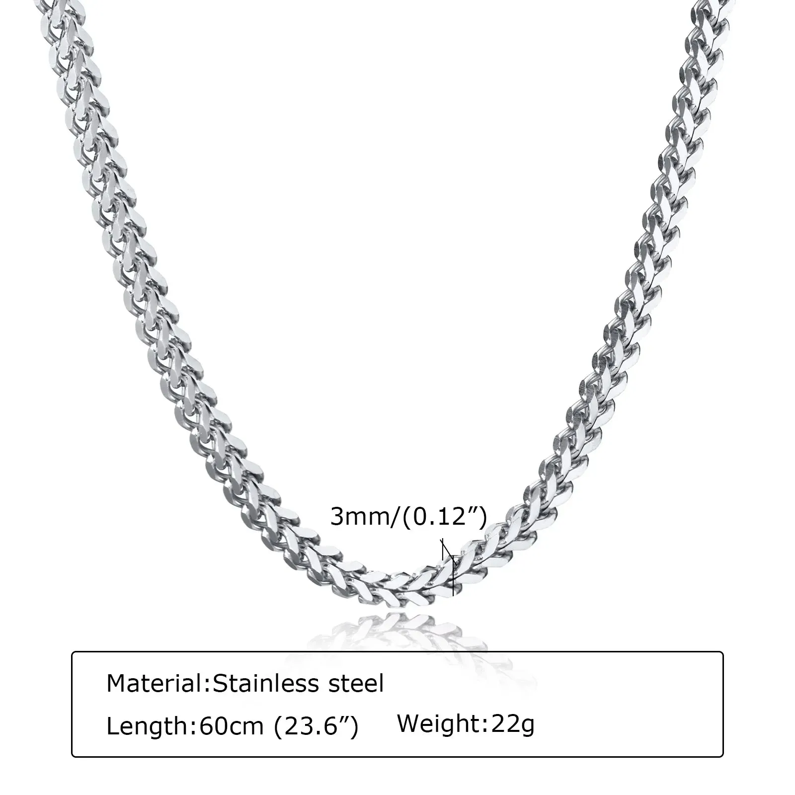Franco Chain Necklace 3mm Thick Stainless Steel Necklace Men Chain
