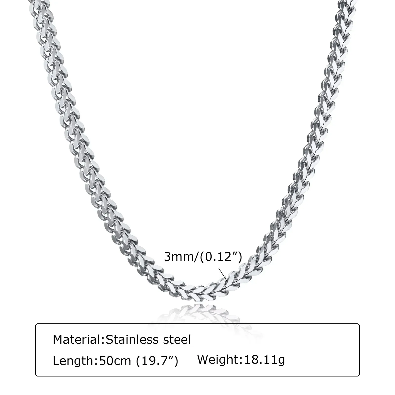 Franco Chain Necklace 3mm Thick Stainless Steel Necklace Men Chain