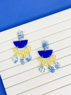 Funky Spring Geometric Dangle Earrings - Blue