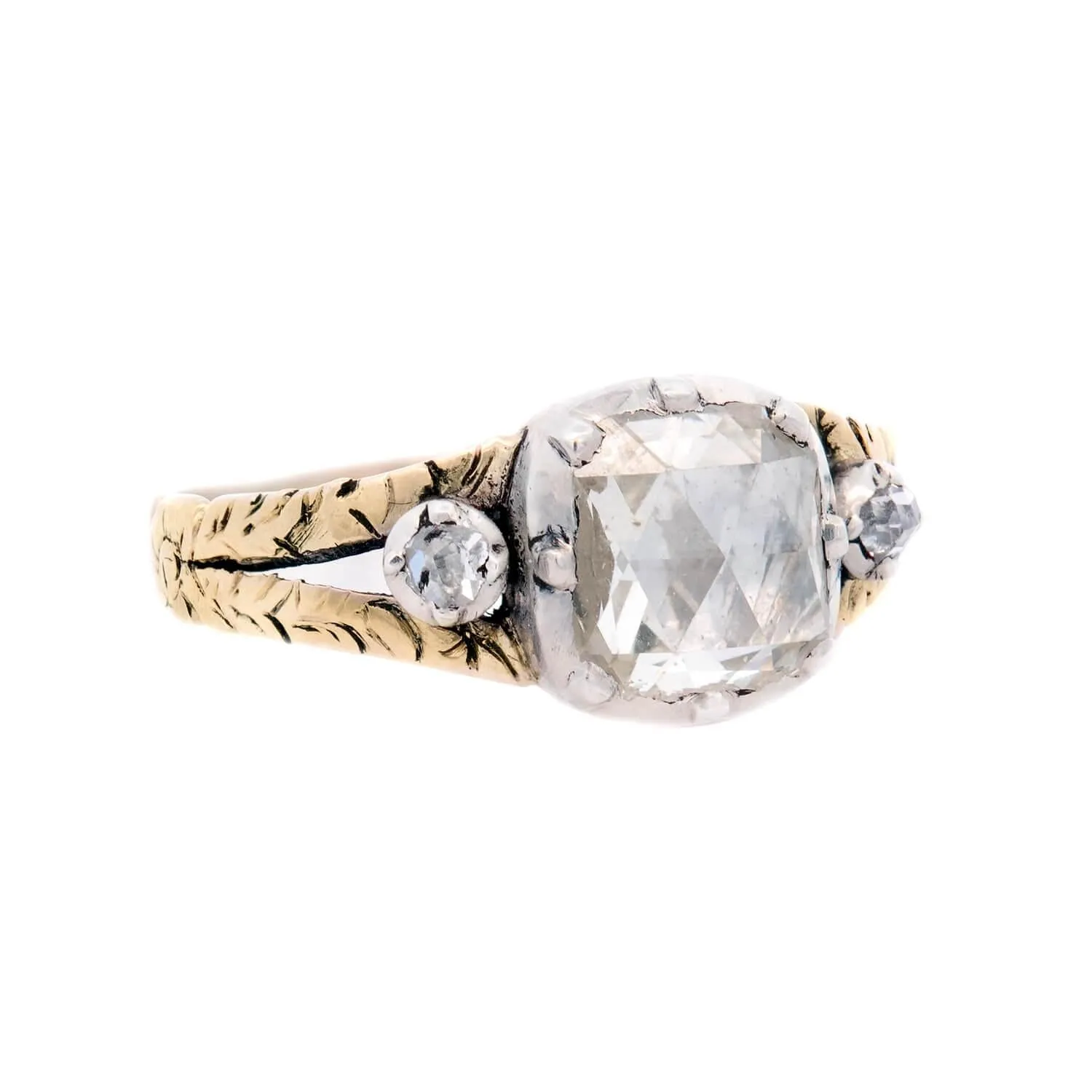 Georgian 15K/Sterling 1.10ctw Rose Cut Diamond Engagement Ring