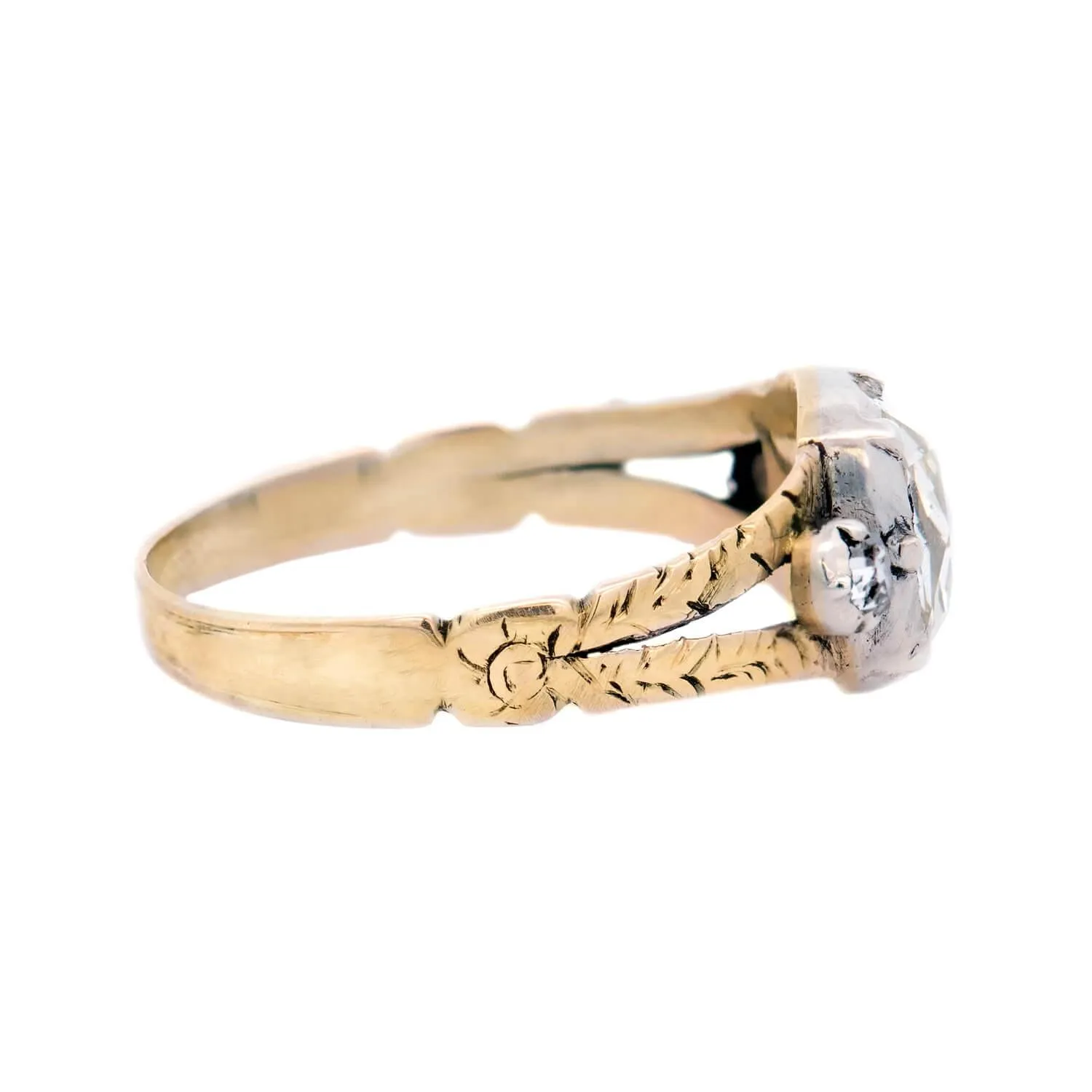 Georgian 15K/Sterling 1.10ctw Rose Cut Diamond Engagement Ring