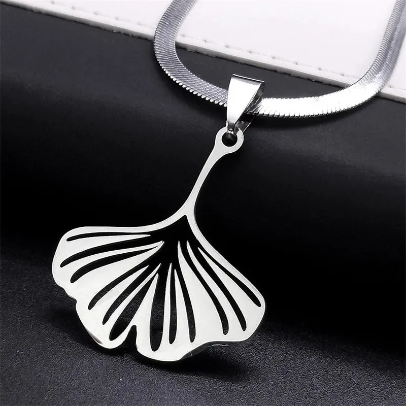 Gingko Leaf Pendant Necklace for Women Men Stainless Steel Gold Color Ginkgo Biloba Leaf Chain Necklaces