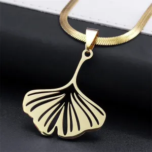 Gingko Leaf Pendant Necklace for Women Men Stainless Steel Gold Color Ginkgo Biloba Leaf Chain Necklaces