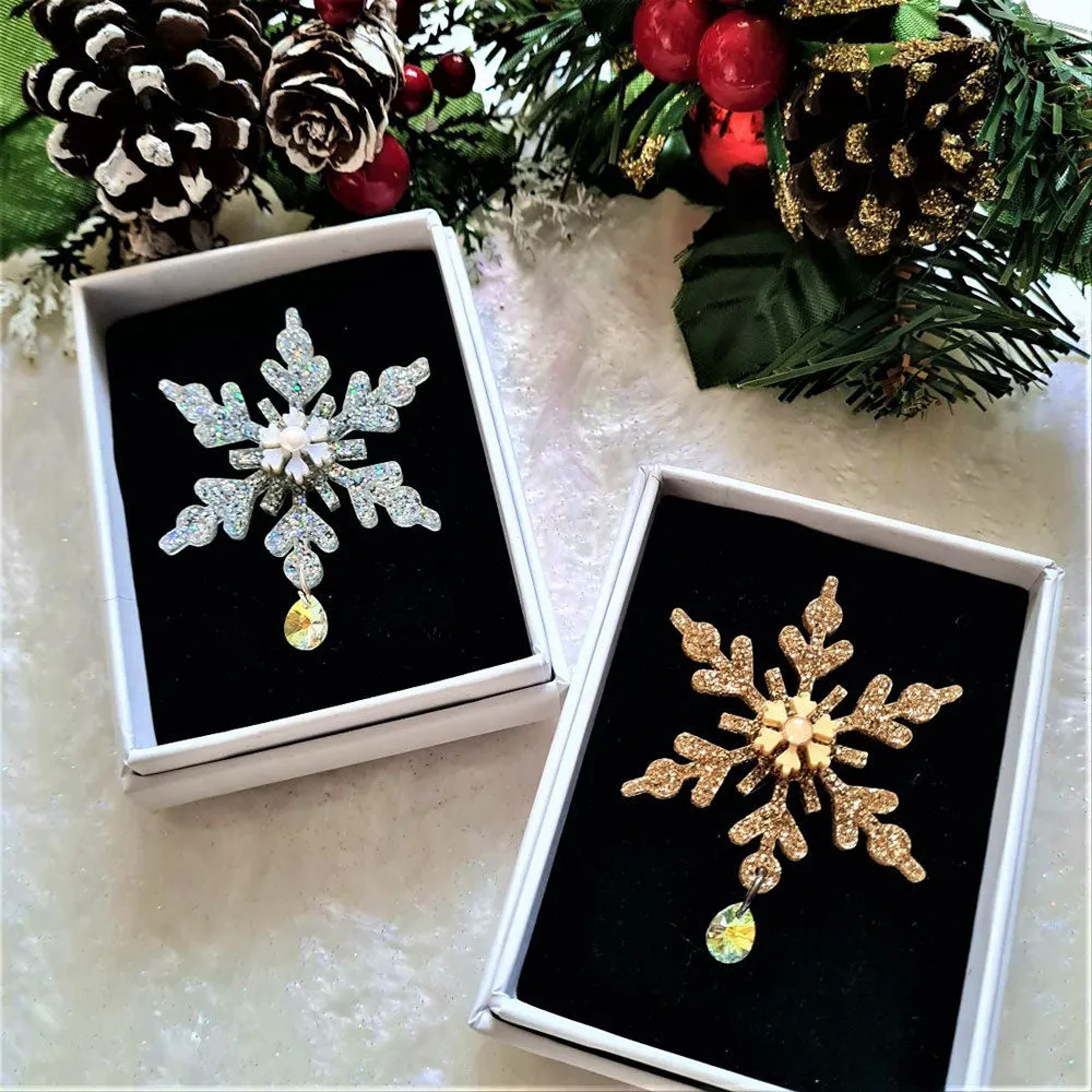 Glitter Snowflake Pin by Cherryloco Jewellery