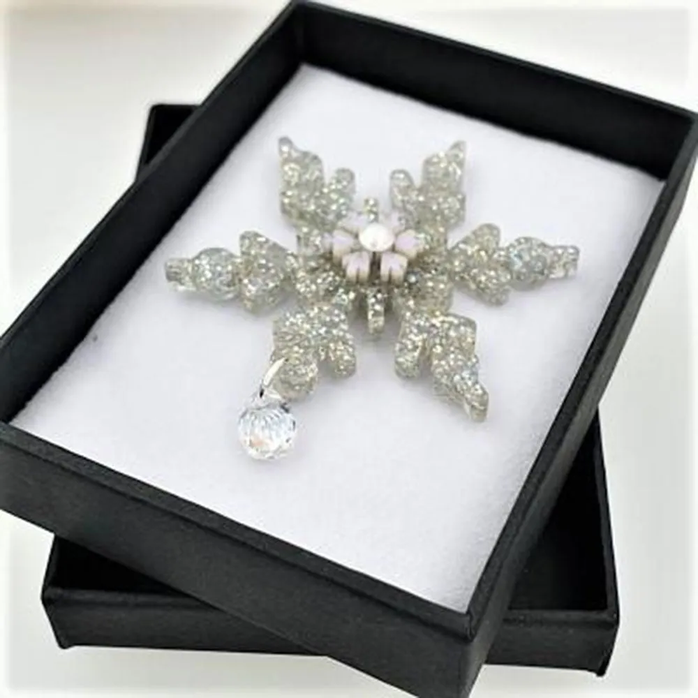 Glitter Snowflake Pin by Cherryloco Jewellery