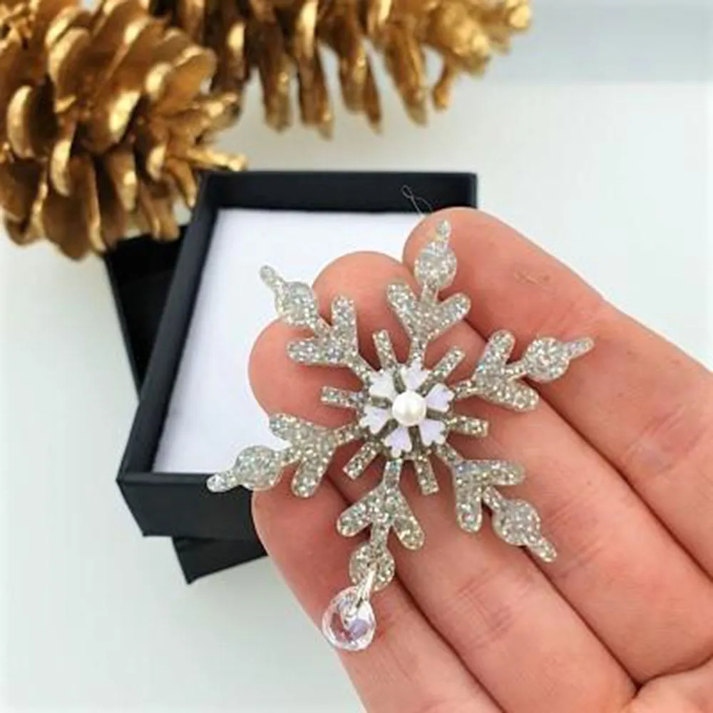 Glitter Snowflake Pin by Cherryloco Jewellery