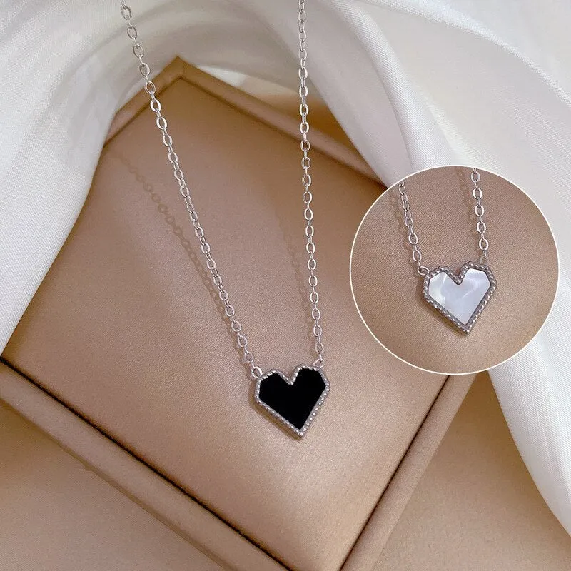 Gold Color Double-Faced Shell Heart Pendant Necklace For Women