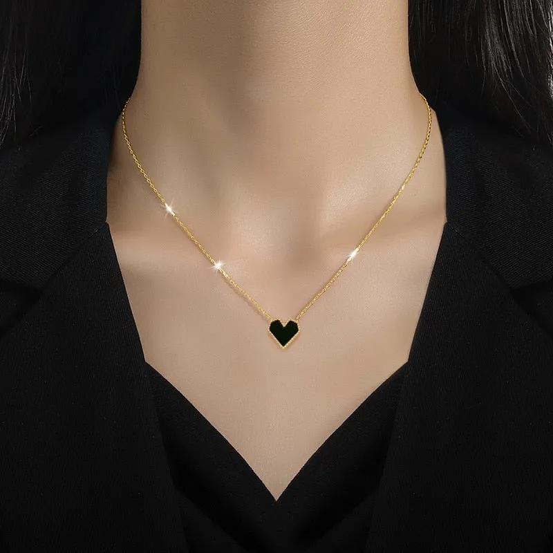 Gold Color Double-Faced Shell Heart Pendant Necklace For Women