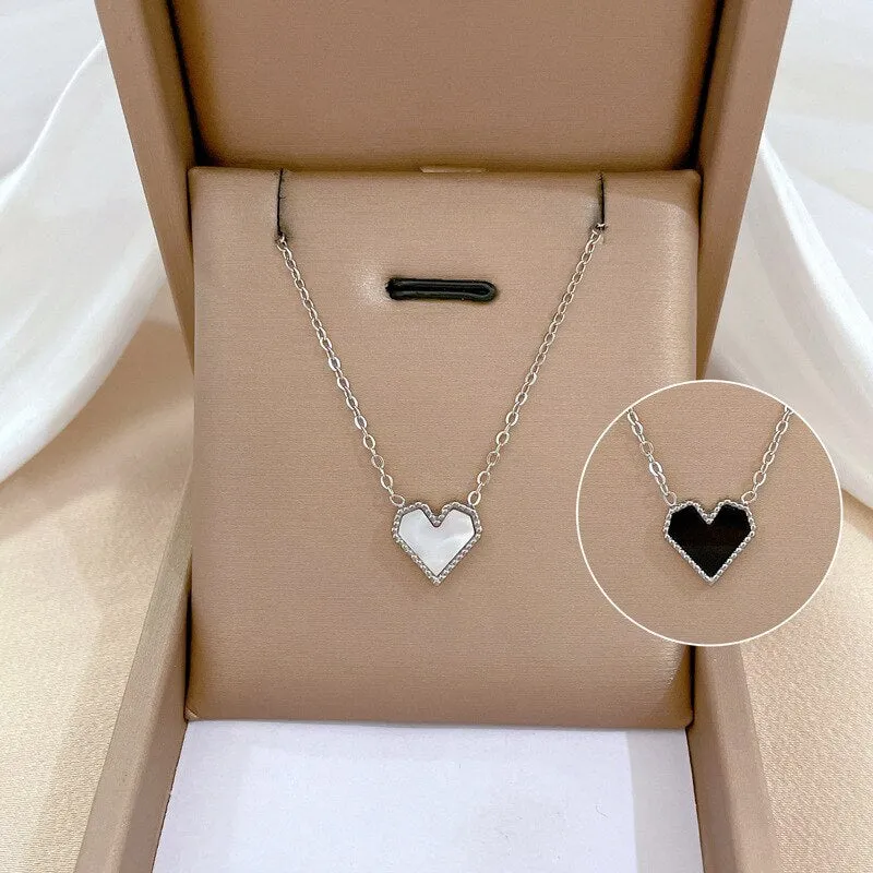Gold Color Double-Faced Shell Heart Pendant Necklace For Women