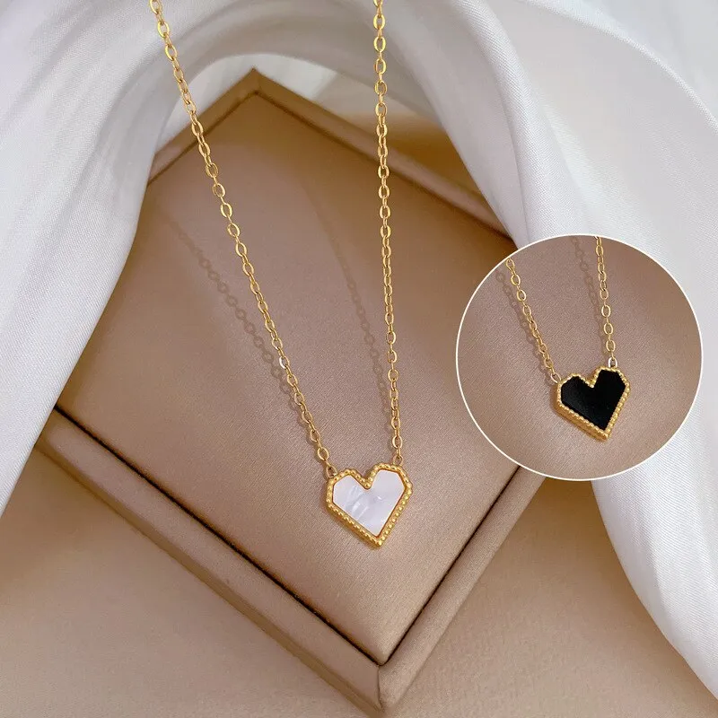 Gold Color Double-Faced Shell Heart Pendant Necklace For Women