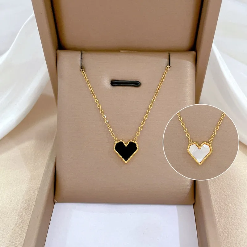 Gold Color Double-Faced Shell Heart Pendant Necklace For Women