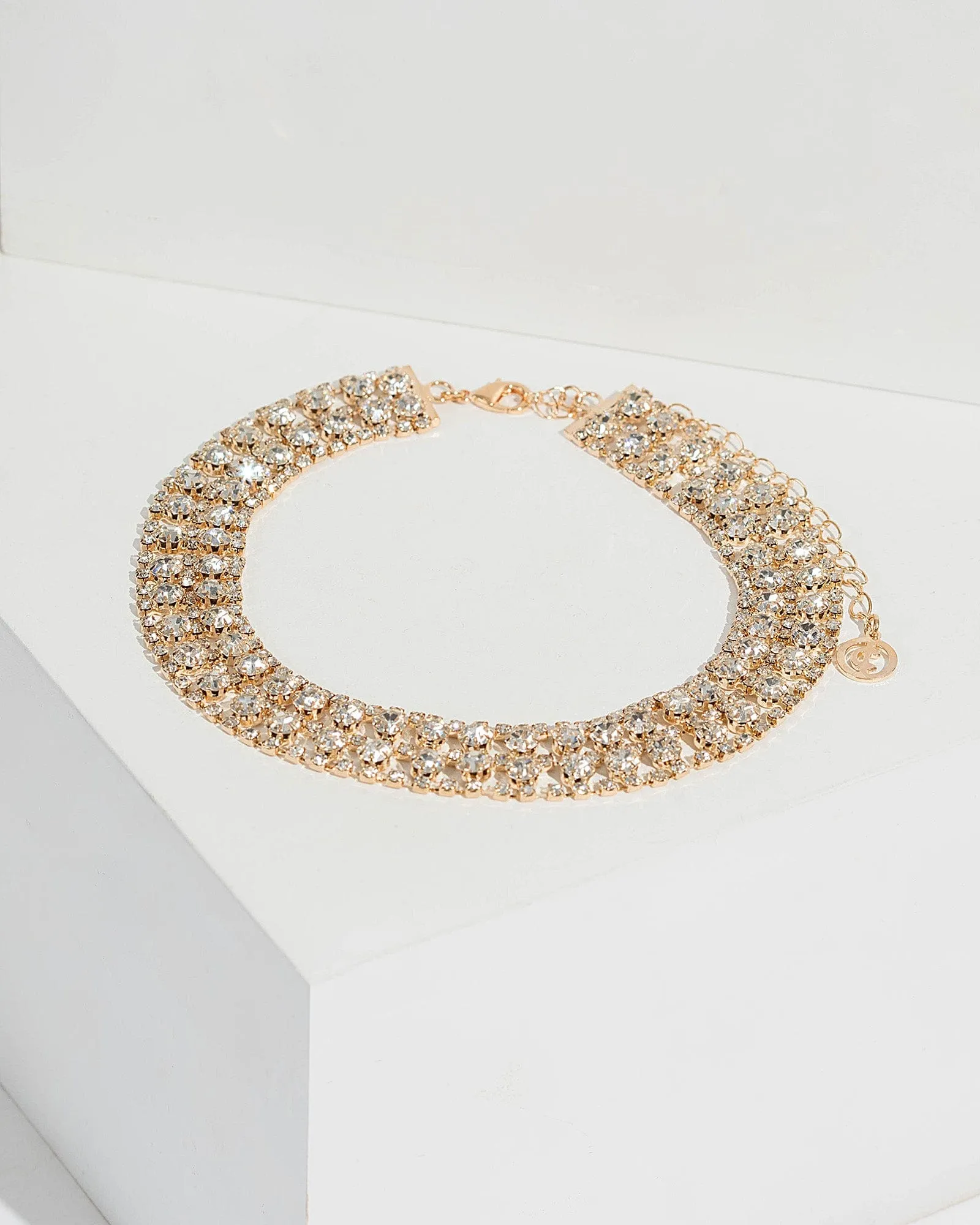 Gold Diamante Square Pattern Choker Necklace