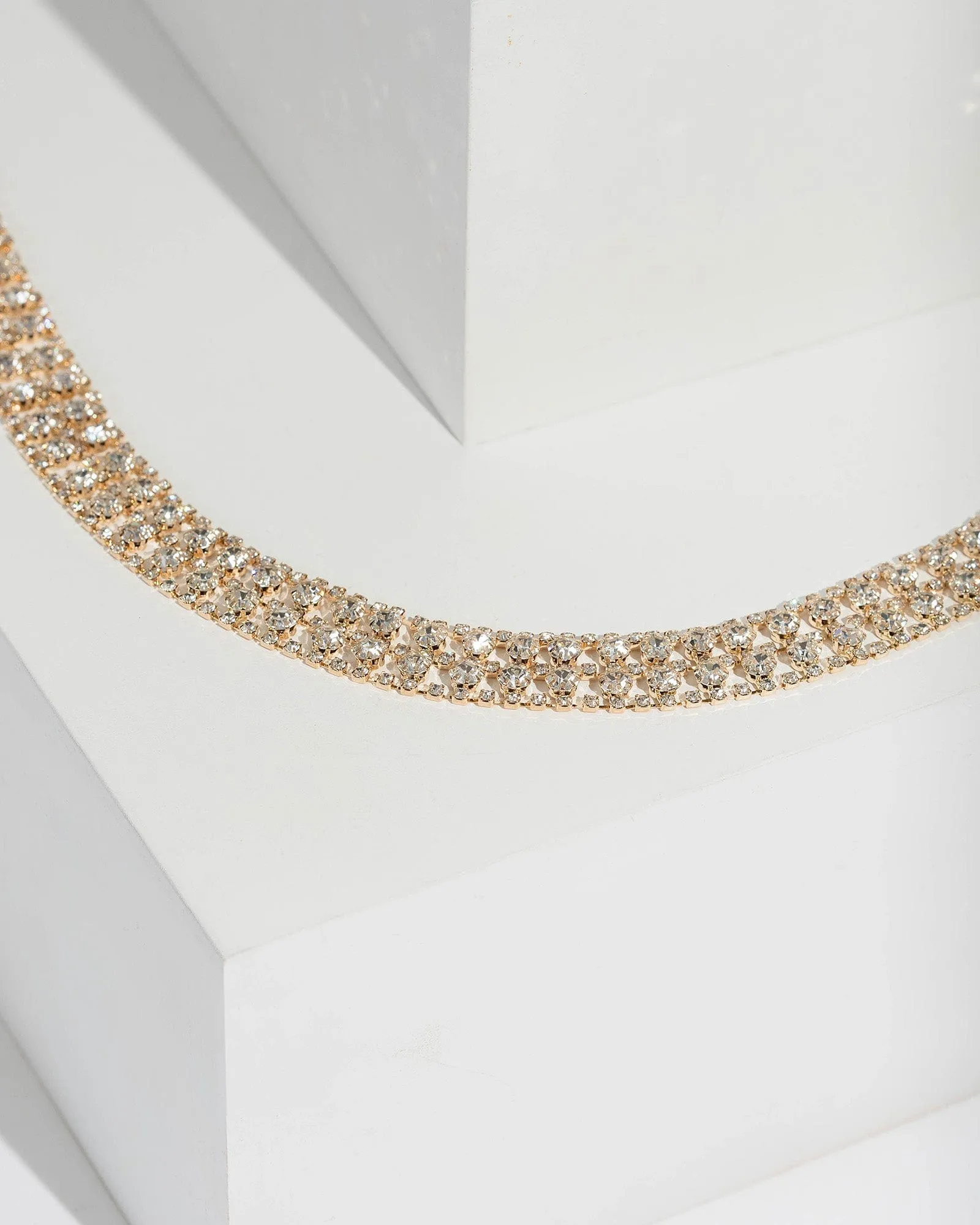Gold Diamante Square Pattern Choker Necklace