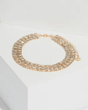 Gold Diamante Square Pattern Choker Necklace