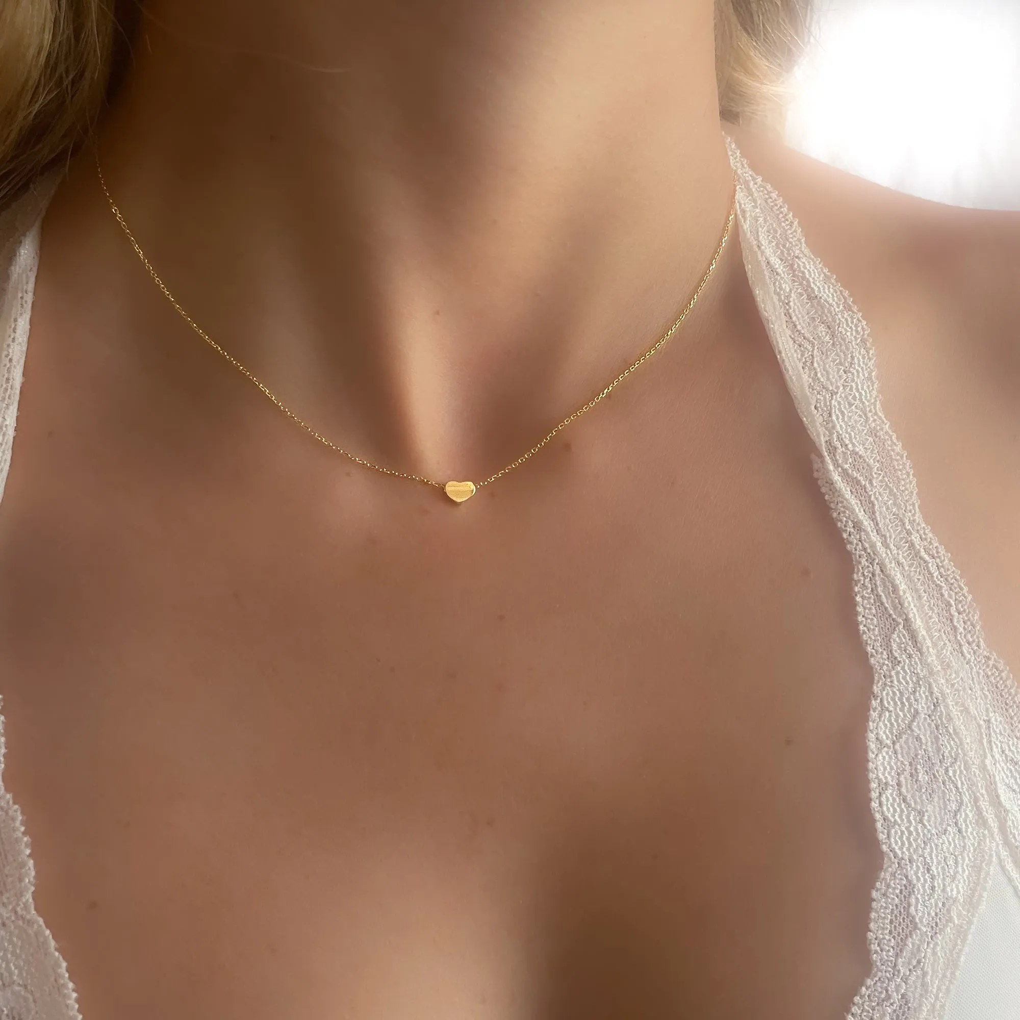 Gold Heart Bead Choker Necklace