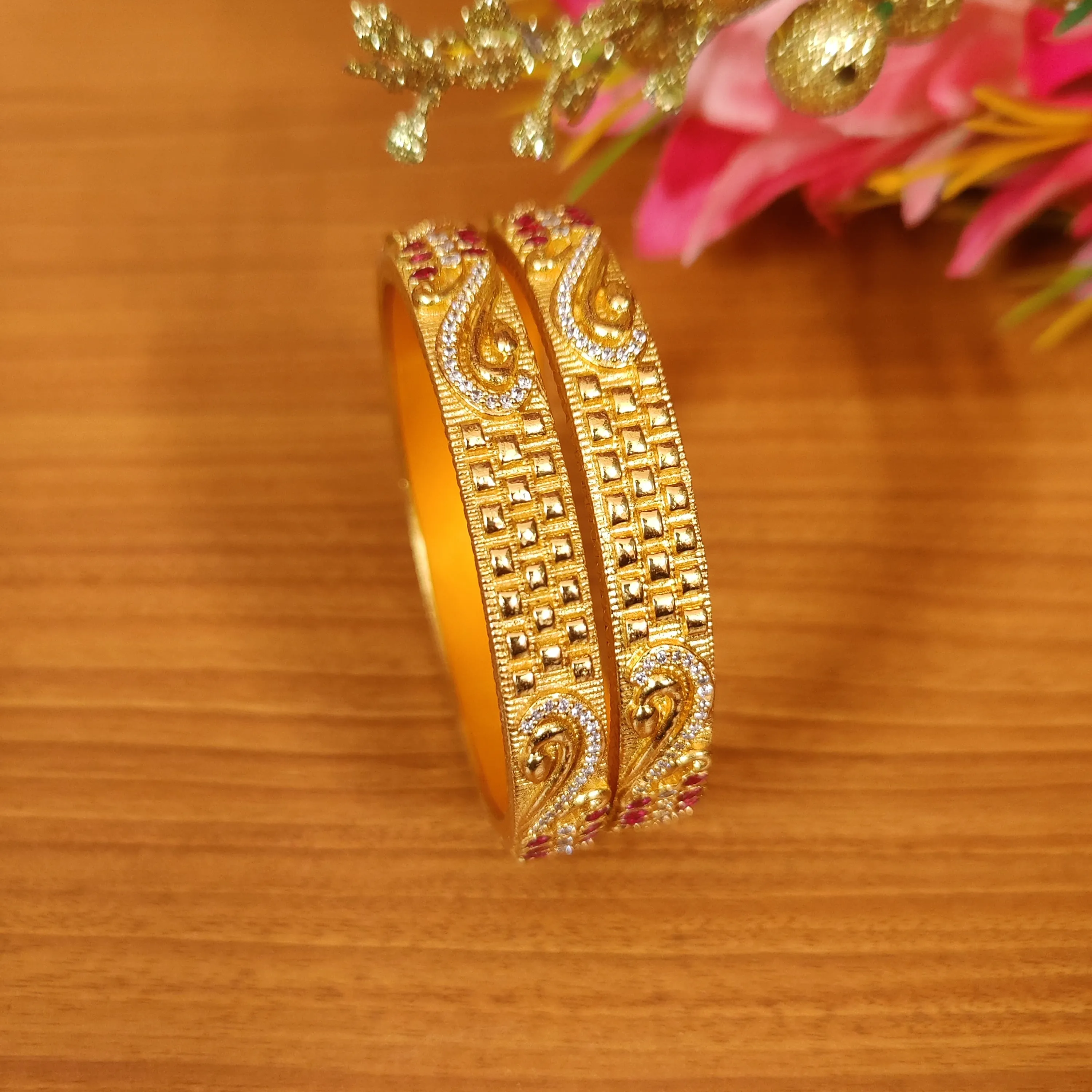 GOLD PLATED LOOK ALIKE CZ STUDDED BANGLES
