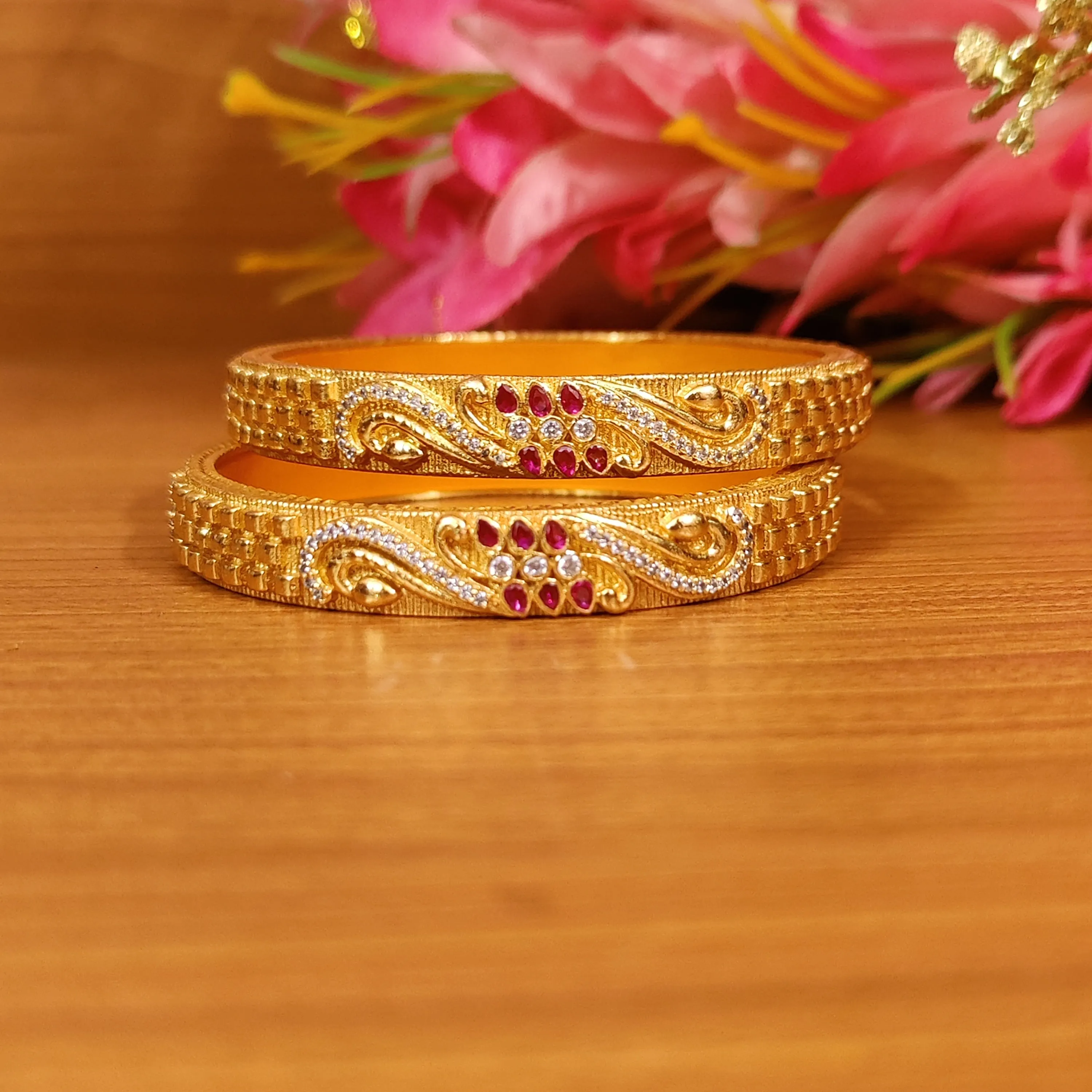 GOLD PLATED LOOK ALIKE CZ STUDDED BANGLES