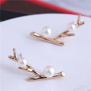Golden Twig Pearl Studs
