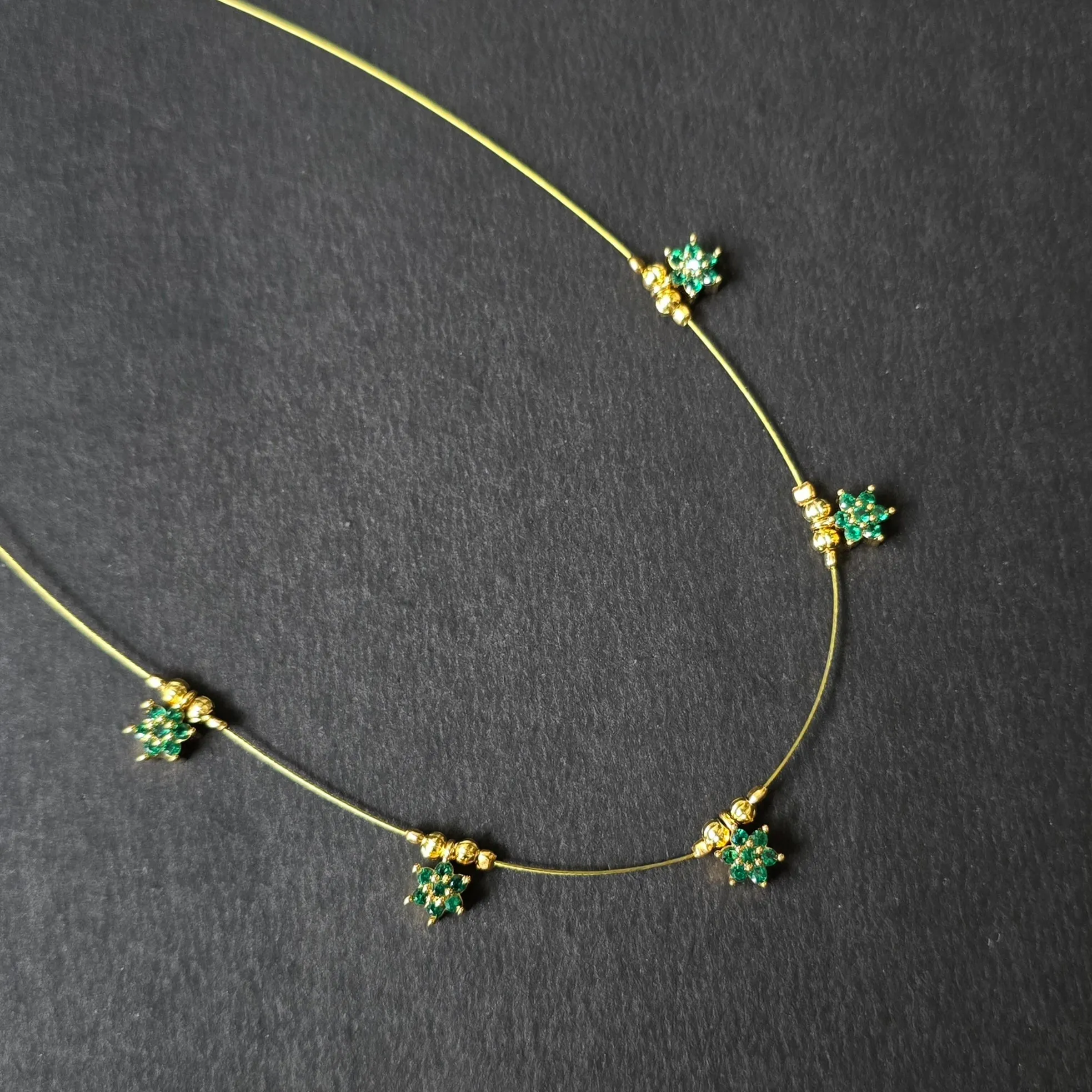 Green AD Stone Floral Invisible Chain