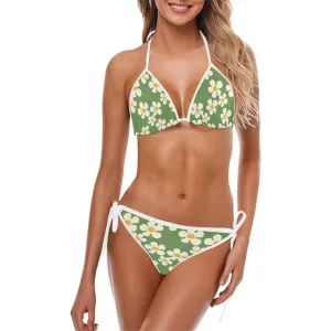 Green Retro Bikini, Halter Bikini Set, Vintage Style Bikini, Green Floral Bikini Set, Mod bikini Set, 60s inspired Bikini, Retro Swimsuit