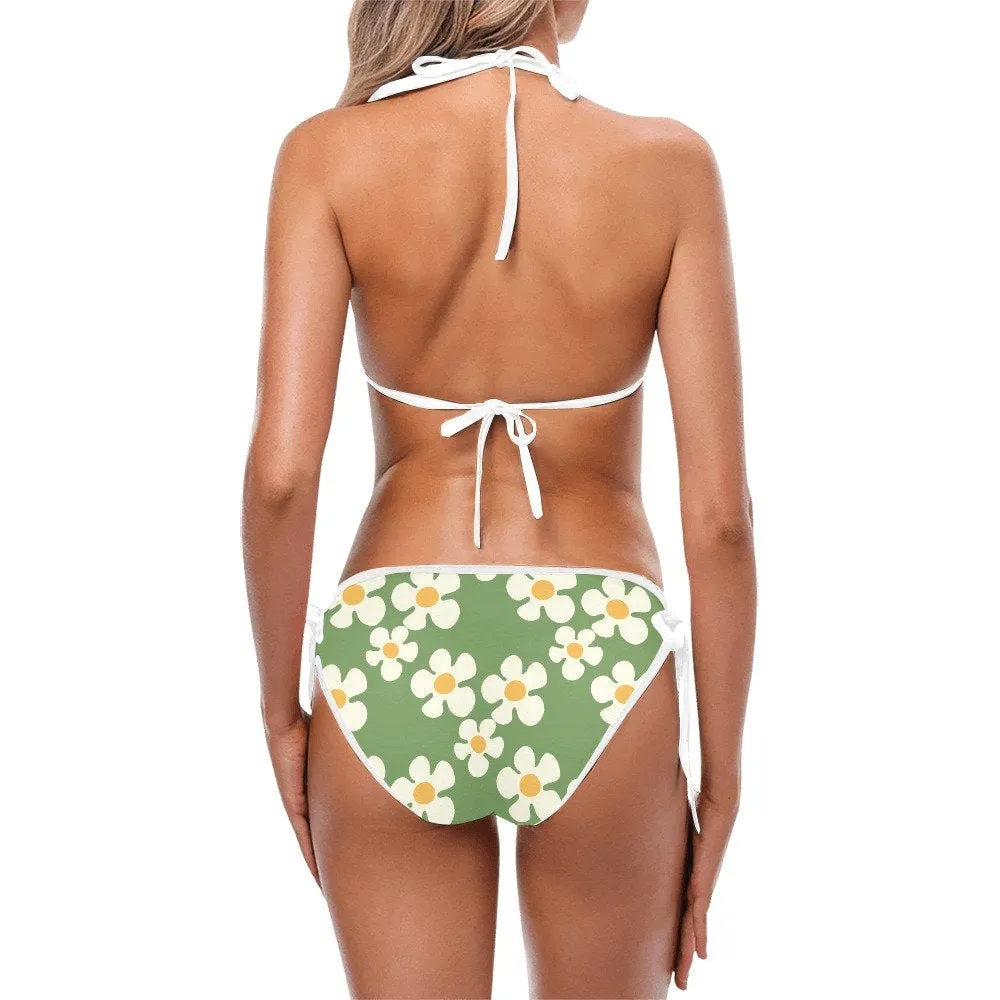 Green Retro Bikini, Halter Bikini Set, Vintage Style Bikini, Green Floral Bikini Set, Mod bikini Set, 60s inspired Bikini, Retro Swimsuit