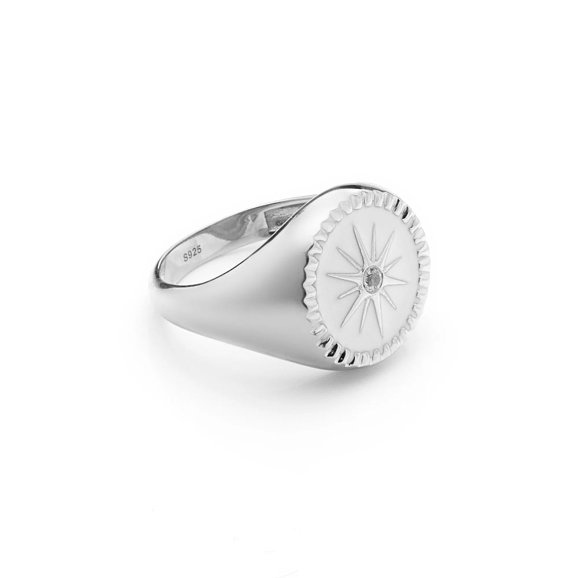 Guiding Star / Signet Ring / White Enamel   Silver