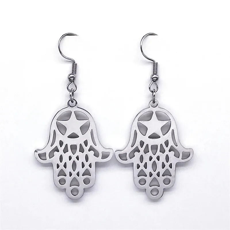 Hand of Fatima Charm Necklace for Women Stainless Steel Gold Color Hamsa Palm Necklaces