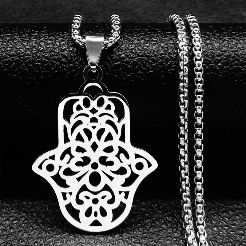 Hand of Fatima Charm Necklace for Women Stainless Steel Gold Color Hamsa Palm Necklaces