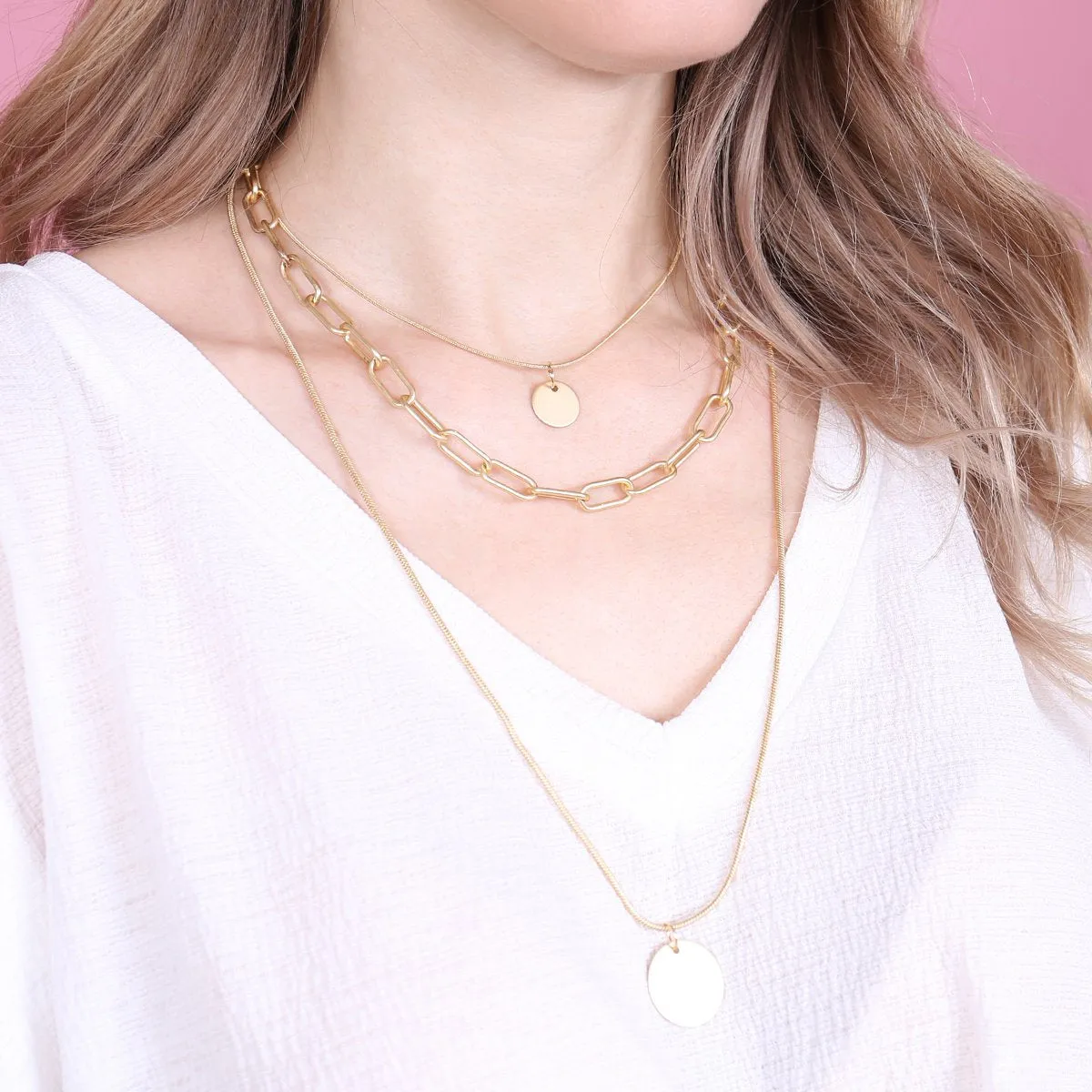 Hdn2639 - Chain Layered Pendant Necklace
