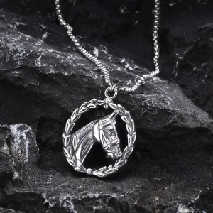 Horse Head Biker Necklaces,Vintage Punk Round Animal Pendant