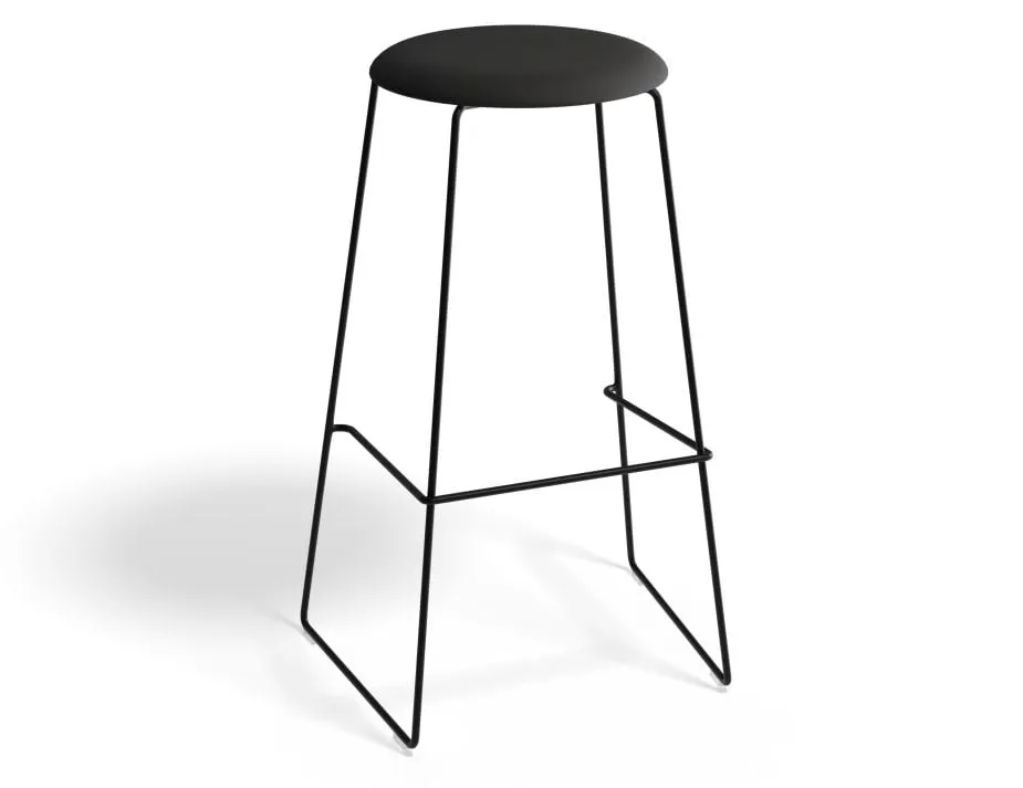 Hugo Bar Stool - Black - Fabric Seat - 77cm Bar Height - Light Grey Fabric Seat