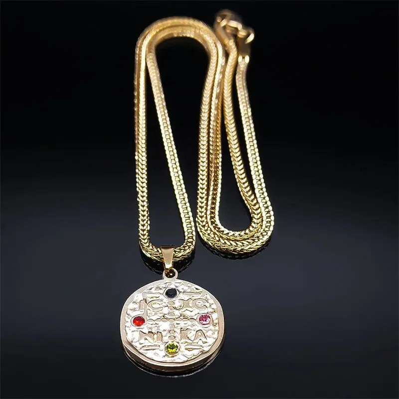 IC XC NI KA Jesus Christ Necklace Stainless Steel Gold Color Eastern Orthodox Cross Necklaces for Women