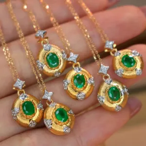Italian Vintage Jewelry Luxury Artificial High Quality Emerald Pendant Necklaces