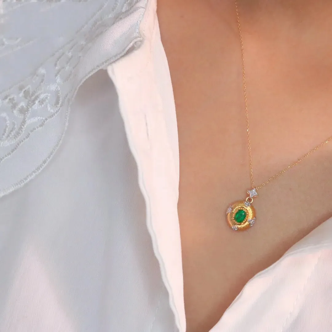 Italian Vintage Jewelry Luxury Artificial High Quality Emerald Pendant Necklaces