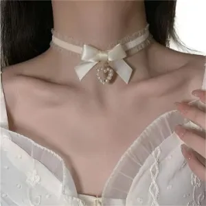 Ivory Heart Chiffon Choker