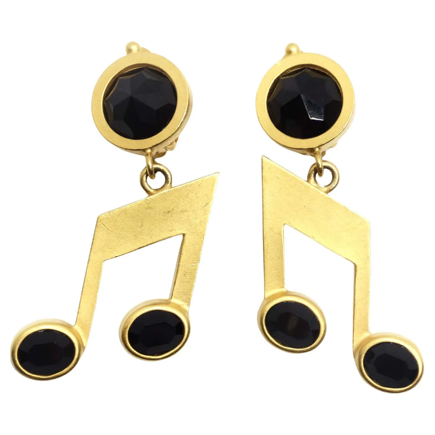Karl Lagerfeld 1980s Gold Tone Music Note Earrings