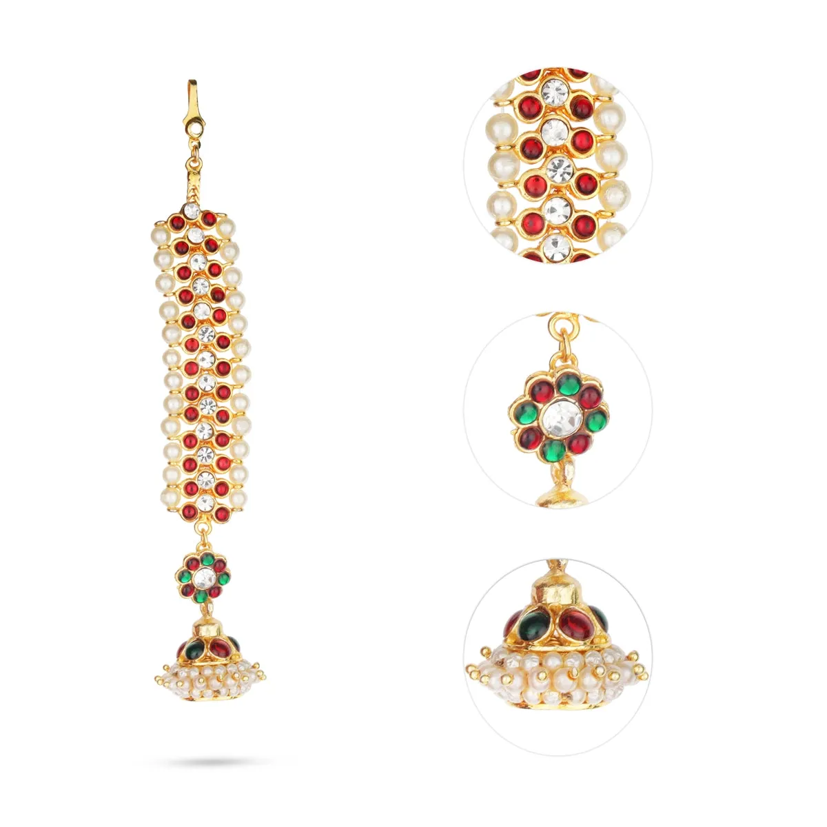 Kemp Jhumka with Mattal | Kemp Jimikki/ Kemp Stone Jhumka for Women