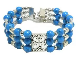 Ladies 3 Layered Turquoise Tibetan Beaded Tier Bangle