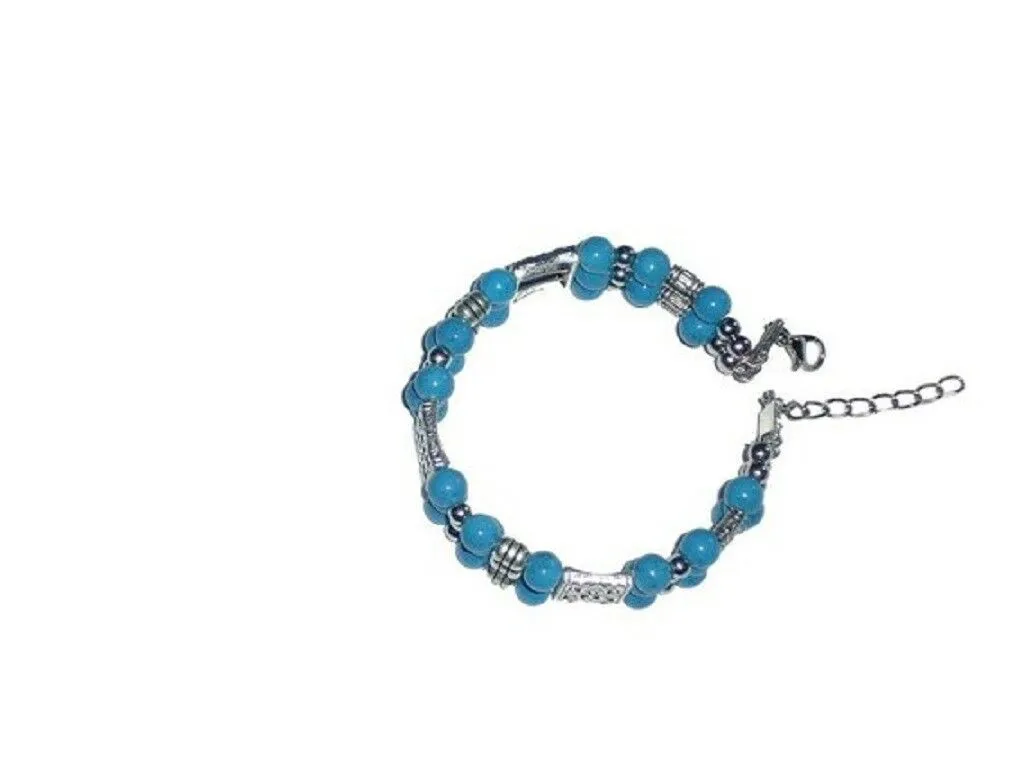 Ladies 3 Layered Turquoise Tibetan Beaded Tier Bangle